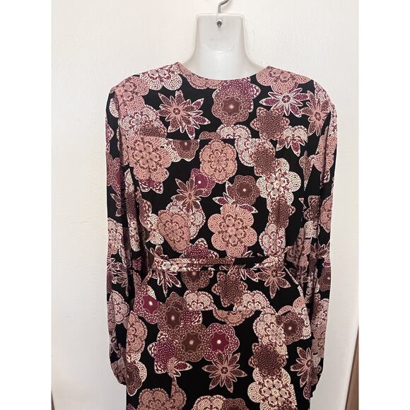 Christy Dawn Bergen Floral Wrap Long Sleeve Maxi Dress Sz Large Black Brown - Picture 6 of 11